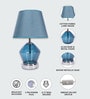 Blue Glass Table Lamp with Metal Base and Fabric Shade Elegant Modern Design Blue Glass Table Lamp with Metal Base and Fabric Shade Elegant Modern Design