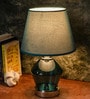 Blue Glass Table Lamp with Metal Base and Fabric Shade Elegant Modern Design Blue Glass Table Lamp with Metal Base and Fabric Shade Elegant Modern Design
