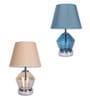 Blue Glass Table Lamp with Metal Base and Fabric Shade Elegant Modern Design Blue Glass Table Lamp with Metal Base and Fabric Shade Elegant Modern Design