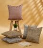 Blue,Grey and Blush Polyester Jacquard 16x16 inches Cushion Cover Set of 5