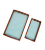 Premium Blue Handcrafted  Wood & PVC (Set of 2) Serving Trays
