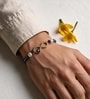 Blue Handmade Infinity Evil Eye Rakhi With Crystal Stones, Pearl Beads & Cotton Thread
