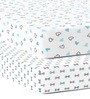 Blue Hearts & Bows 52 x 28 in Organic Cotton Fitted Crib Sheet, Set of 2