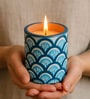 Blue Indigo Hand Painted Clay Jar For Candle