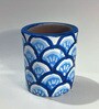 Blue Indigo Hand Painted Clay Jar For Candle