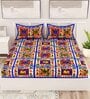 Blue Traditional 120 TC Cotton Queen Sized Bedsheet with 2 Pillow Cover