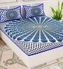 Blue Traditional 120 TC Cotton Queen Sized Bedsheet with 2 Pillow Cover