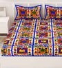 Blue Traditional 120 TC Cotton Queen Sized Bedsheet with 2 Pillow Cover