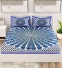 Blue Traditional 120 TC Cotton Queen Sized Bedsheet with 2 Pillow Cover