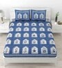 Blue Floral 120 TC Cotton Queen Sized Bedsheet with 2 Pillow Cover