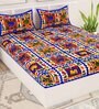 Blue Traditional 120 TC Cotton Queen Sized Bedsheet with 2 Pillow Cover
