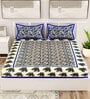 Blue Traditional 120 TC Cotton Queen Sized Bedsheet with 2 Pillow Cover