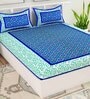 Blue Geometric 120 TC Cotton Queen Sized Bedsheet with 2 Pillow Cover