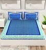 Blue Geometric 120 TC Cotton Queen Sized Bedsheet with 2 Pillow Cover