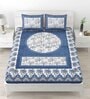 Blue Floral 120 TC Cotton Queen Sized Bedsheet with 2 Pillow Cover
