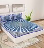 Blue Traditional 120 TC Cotton Queen Sized Bedsheet with 2 Pillow Cover