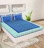 Blue Geometric 120 TC Cotton Queen Sized Bedsheet with 2 Pillow Cover
