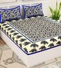 Blue Traditional 120 TC Cotton Queen Sized Bedsheet with 2 Pillow Cover