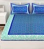 Blue Geometric 120 TC Cotton Queen Sized Bedsheet with 2 Pillow Cover