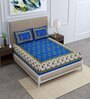 Blue Floral 120 TC Cotton Queen Sized Bedsheet with 2 Pillow Cover
