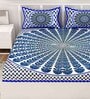 Blue Traditional 120 TC Cotton Queen Sized Bedsheet with 2 Pillow Cover