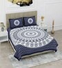 Blue Traditional 120 TC Cotton Queen Sized Bedsheet with 2 Pillow Cover