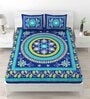 Blue Traditional 120 TC Cotton Queen Sized Bedsheet with 2 Pillow Cover