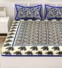 Blue Traditional 120 TC Cotton Queen Sized Bedsheet with 2 Pillow Cover