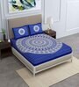 Blue Traditional 120 TC Cotton Queen Sized Bedsheet with 2 Pillow Cover