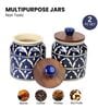Blue Jodhpuri Hand Painted Ceramic Jar with Wooden Lid Set of 2