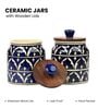 Blue Jodhpuri Hand Painted Ceramic Jar with Wooden Lid Set of 2