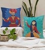 Blue Jute Traditional 16x16 inches Cushion Covers (Pack of 2)