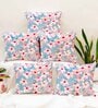 Blue Jute Floral 16x16 inches Cushion Covers (Pack of 5)