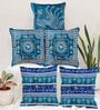 Blue Jute Abstract 16x16 inches Cushion Covers (Pack of 5)
