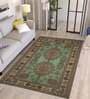 Green Floral Jute 4 ft x 6 ft Machine Made Carpet