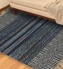 Blue Jute Cotton Reversible Hand Woven 3 x 2 Feet Dhurrie