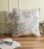 Blue Floral Jute 16 x 16 Inches Cushion Covers (Set of 2)