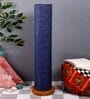 Blue Jute Parchment Shade Column Floor Lamp With Wood Base