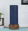 Blue Jute Shade Table Lamp With Wood Base