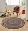 Blue Geometric Jute 3 ft x 3 ft Machine Made Round Carpet