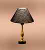 Blue Jute Table Lamp With Metal & Wood  Base 10X15 Inches
