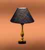 Blue Jute Table Lamp With Metal & Wood  Base 10X15 Inches