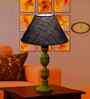 Blue Jute Table Lamp With Wood  Base 10X19 Inches