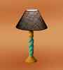 Blue Jute Table Lamp With Wood  Base 10X19 Inches