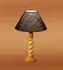 Blue Jute Table Lamp With Wood  Base 10X19 Inches