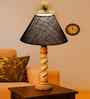 Blue Jute Table Lamp With Wood  Base 10X19 Inches