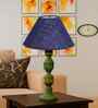 Blue Jute Table Lamp With Wood  Base 10X19 Inches
