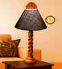 Blue Jute Table Lamp With Wood  Base 10X19 Inches