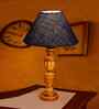 Blue Jute Table Lamp With Wood  Base 10X19 Inches