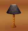 Blue Jute Table Lamp With Wood  Base 10X19 Inches